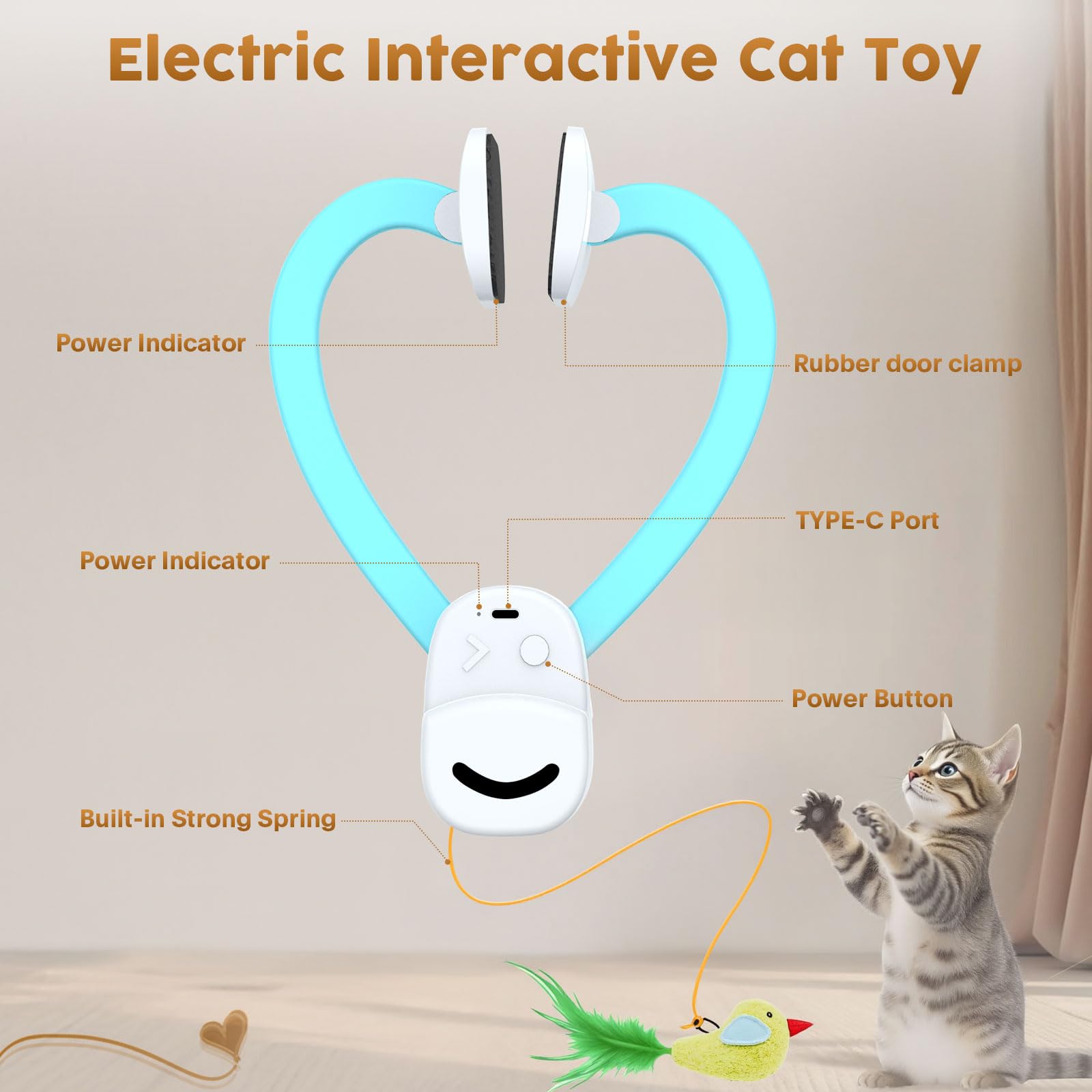 Interaktives Katzenspielzeug für Indoor-Katzen: Automatischer fliegender Vogel-Federstab, Jagd, Übung, Anreicherung, Stimulation, USB-wiederaufladbar, langlebig, sicheres Hängespielzeug für