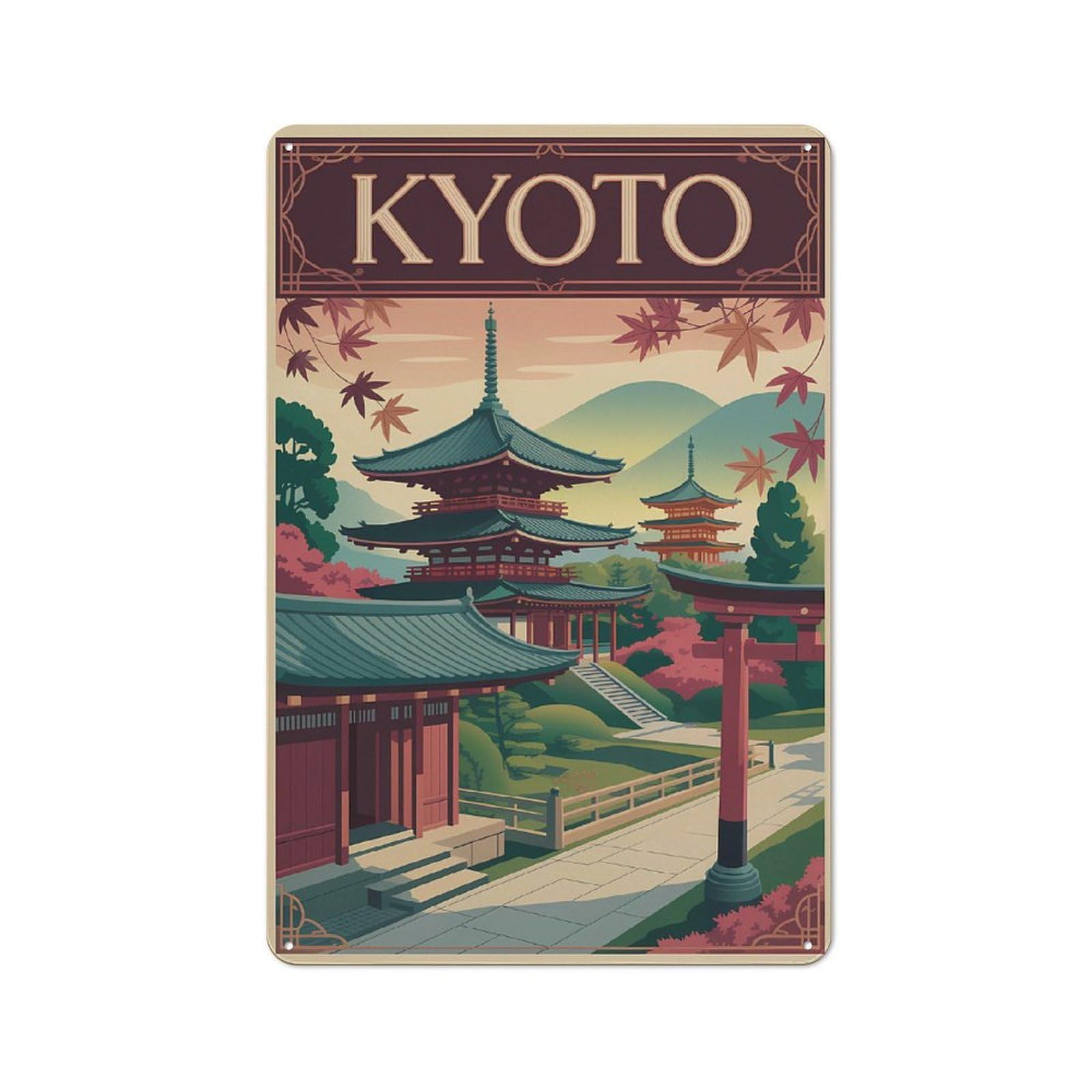 Junmoney Style-14 Tin Wall Plaque 30X20cm With Kyoto Vintage Travel For Café Or Restaurant, Housewarming Present For People Styling Café And Restaurant