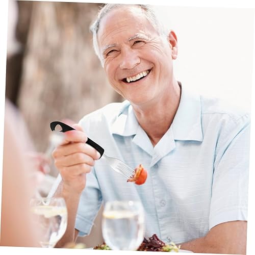 Miniatura 7 de OUNONA 1 juego de utensilios adaptativos para pacientes ancianos, asas ergonómicas con peso, tenedores, cucharas, herramientas de comedor cómodas