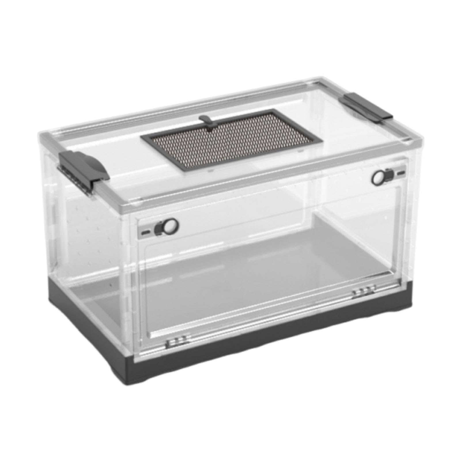 Terrario Transparente para Reptiles con Tapa Deslizante Ventilada, Hábitat Plegable con Frontal, Fabricado en Material Pet/PP, Adecuado para Uso Domés, Black L, Individual