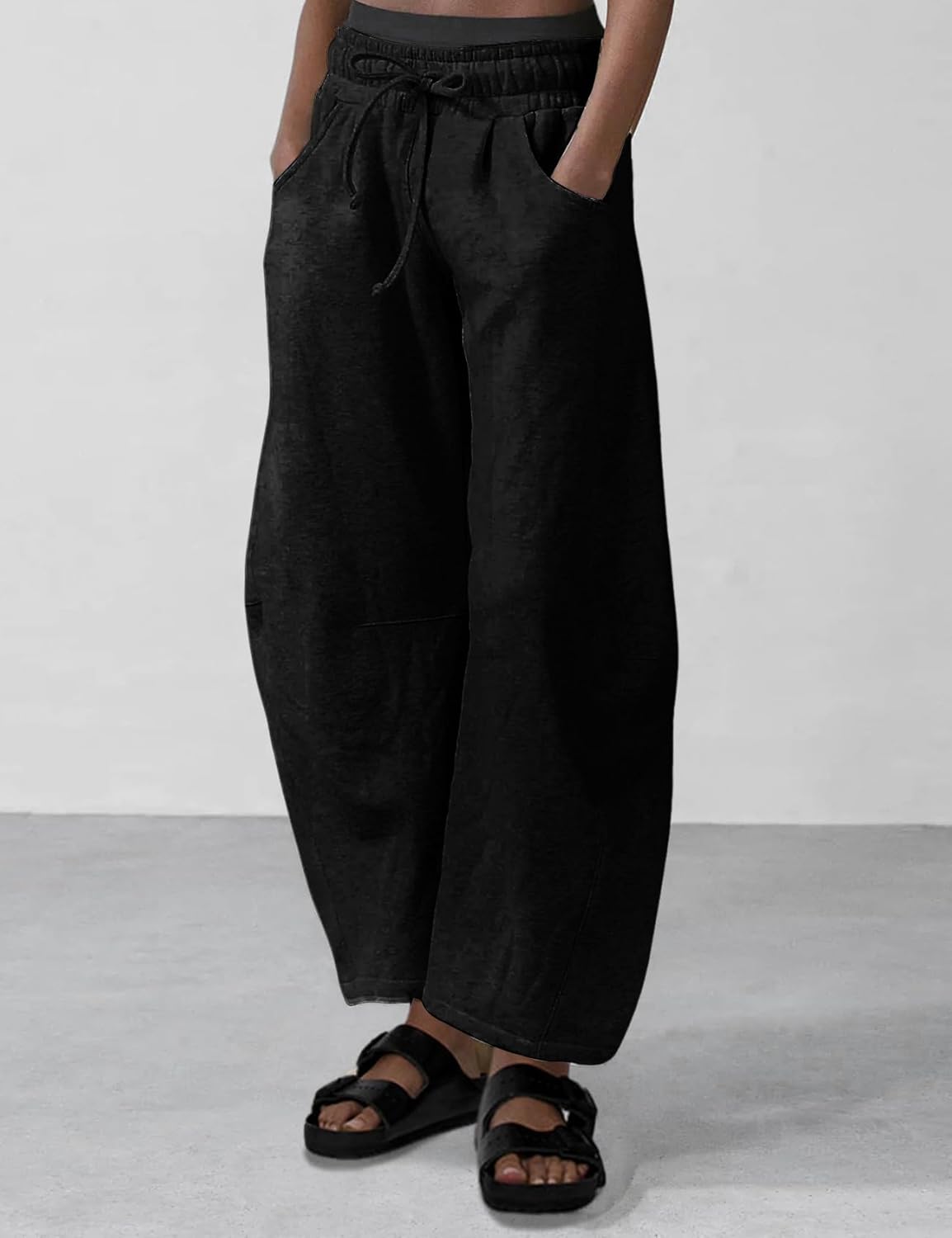 Yimoon Womens Barrel Leg Sweatpants Drawstring Elastic Waist Wide Leg Pants Baggy Lounge Pants with Pockets - Image 2