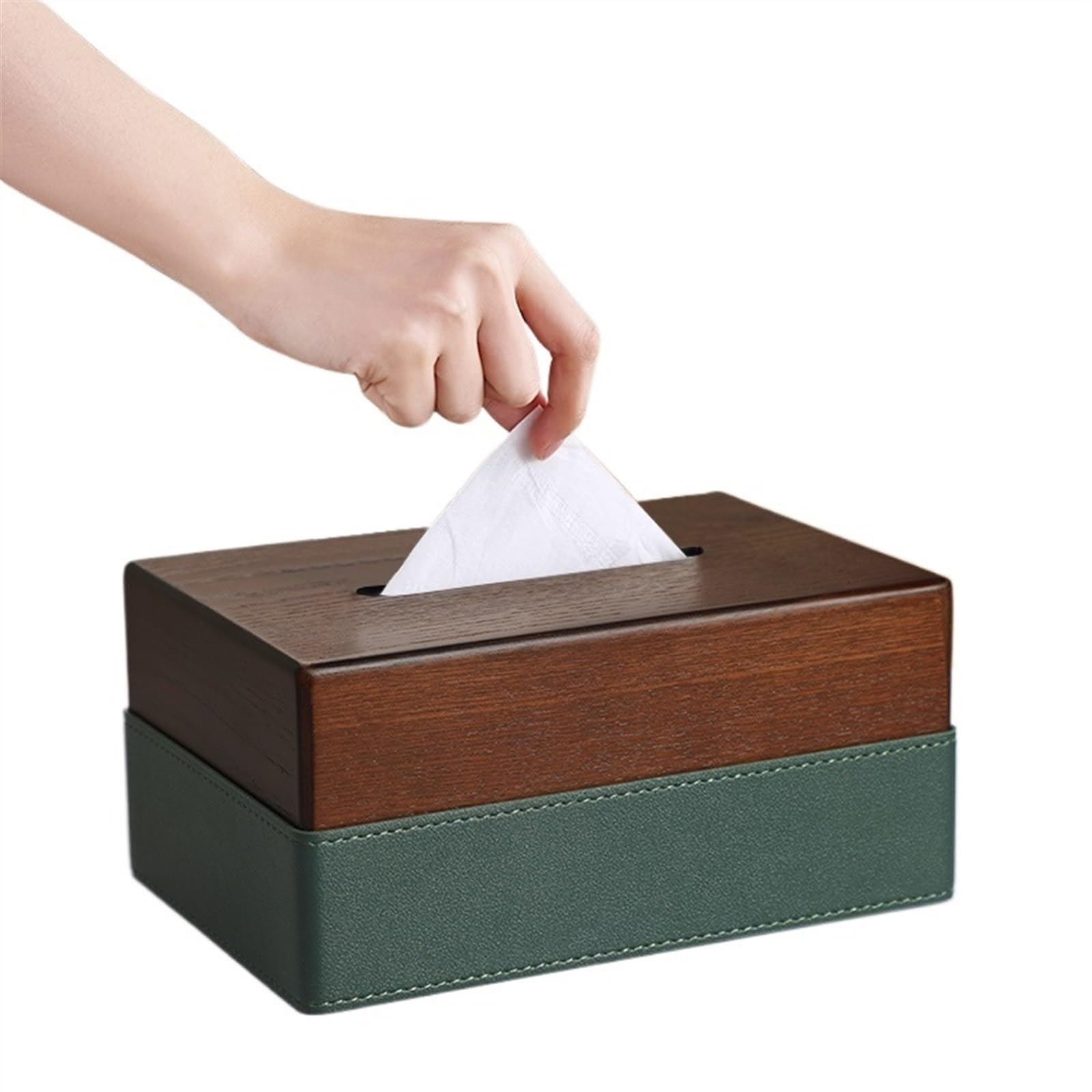 rectangular tissue box cover, Tissue Box Holder Wooden Suction Box, Household Desktop Leather Tissue Box,(A)