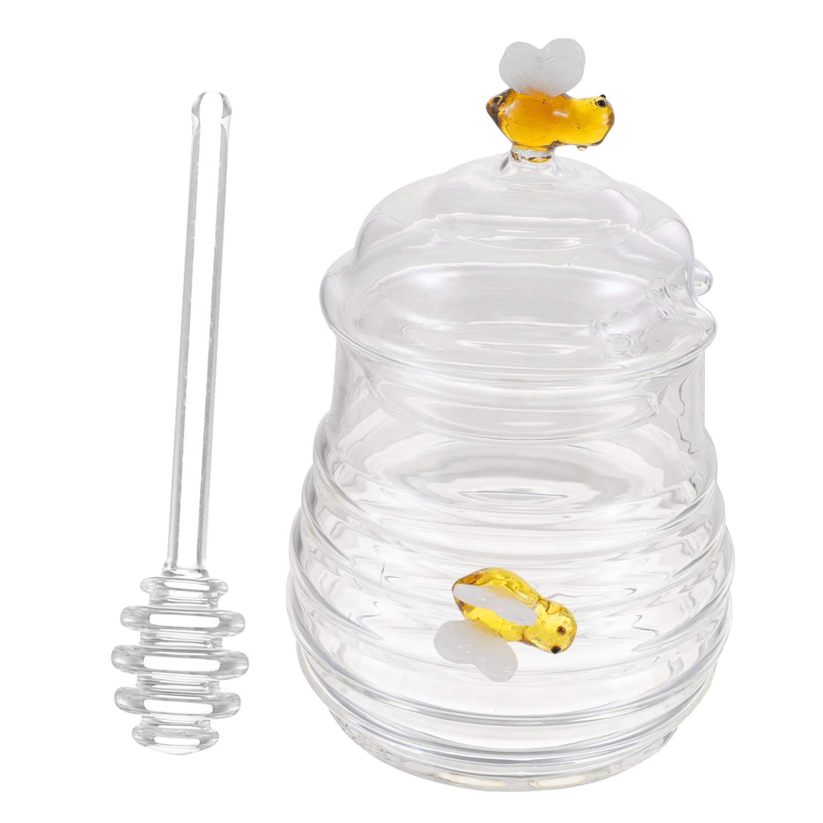 MAGICLULU Transparent Glass Honey Pot with Dipper Kitchen Honey Dispenser Sugar and Salt Storage Easy to Use Food Storage Jar Kitchen Accessory for Home Use