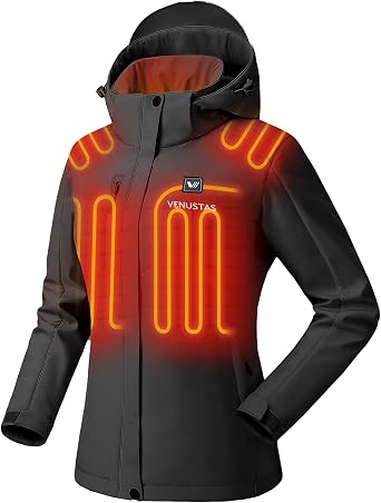 Venustas Womens Heated Jacket with Battery, 20-Hour Runtime, Winter Electric Heating Coat with Detachable Hood