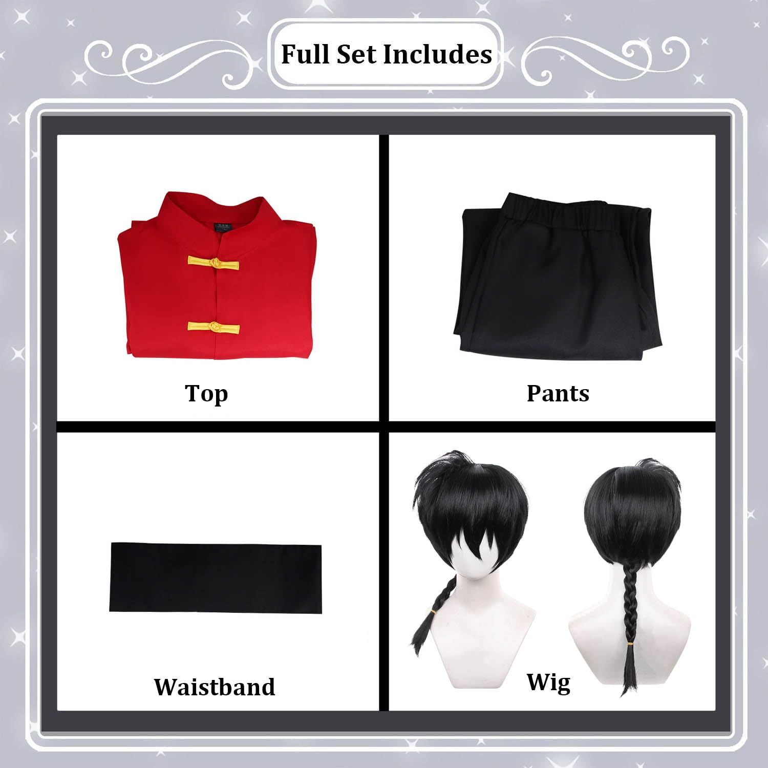Anime Personaggio Ranma Cosplay Costume Vestito Gioco di Ruolo Uniforme Set Completo Halloween Carnevale Festa Dress Up Suit con Parrucca per Uomo