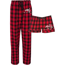 Classy Bride Mr. & Mrs. Matching Pajama Set - Red Buffalo Plaid Pant and Boxer