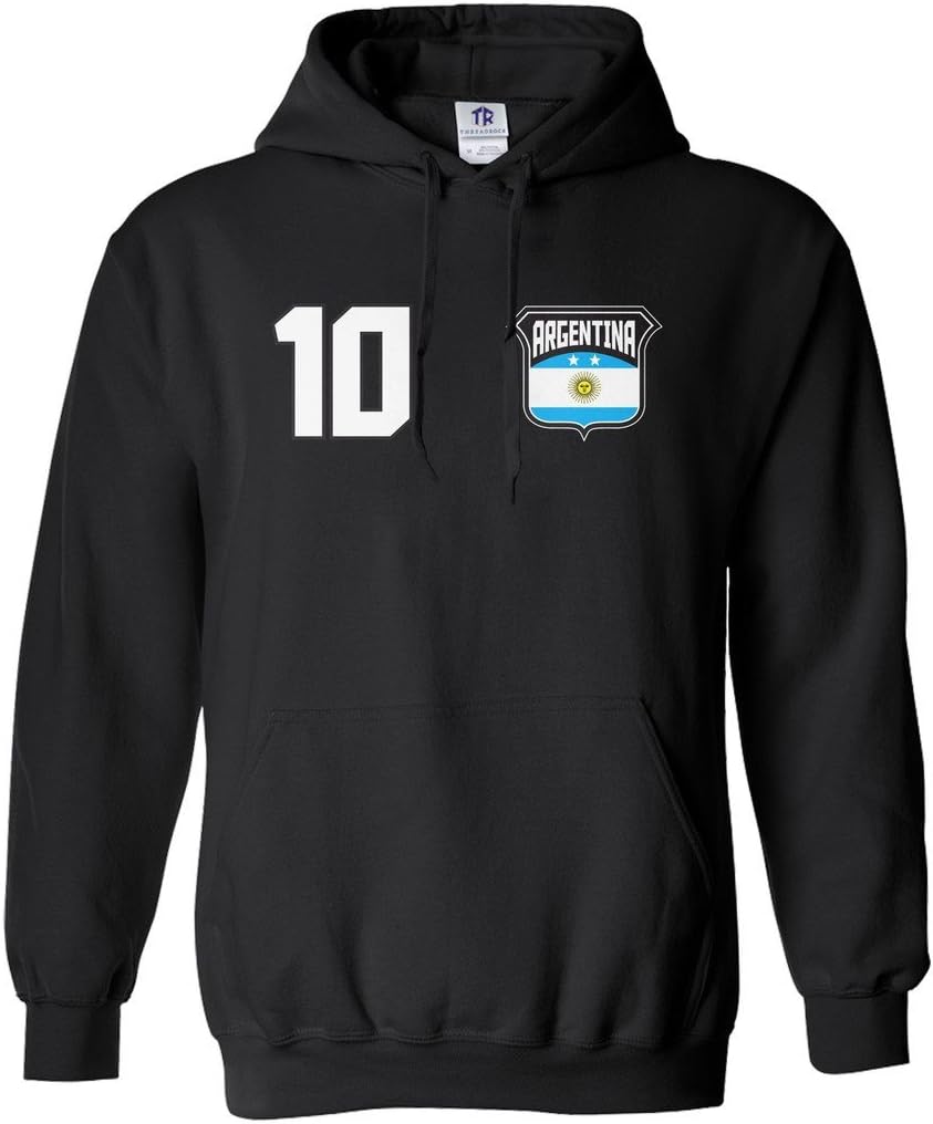 Threadrock Men's Argentina Shield & Number Hoodie Sweatshirt