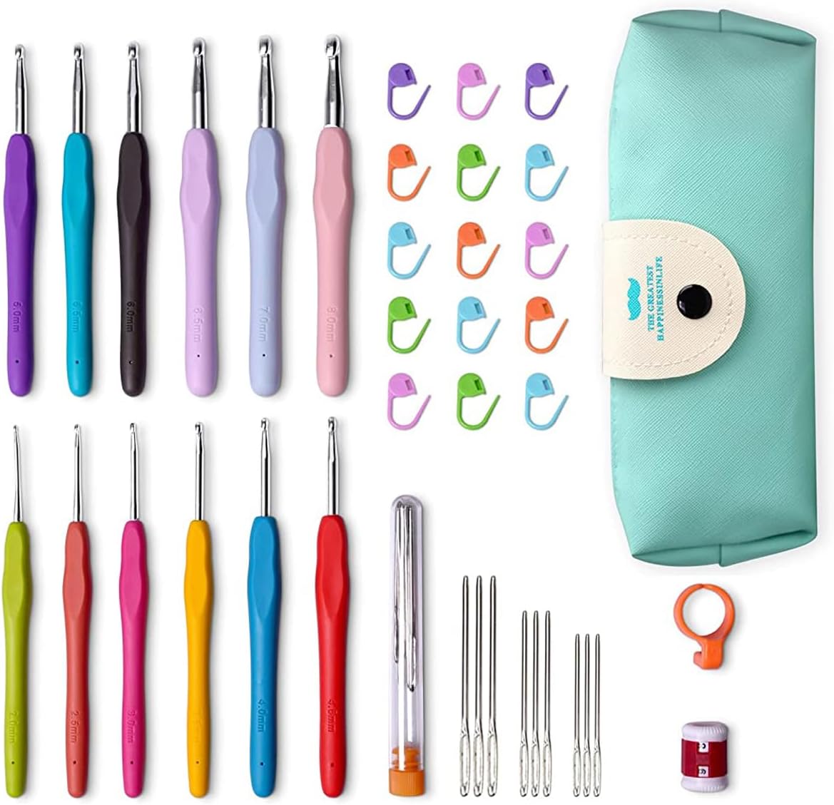 HASTHIP® Crochet Hooks Set, RealPlus 40 Pcs Full Size Crochet Set, Ergonomic Soft Grip Rubber Handles, Crochet Kits for Beginners Adults, Sister Gift, Crochet Hooks with Case (Green)