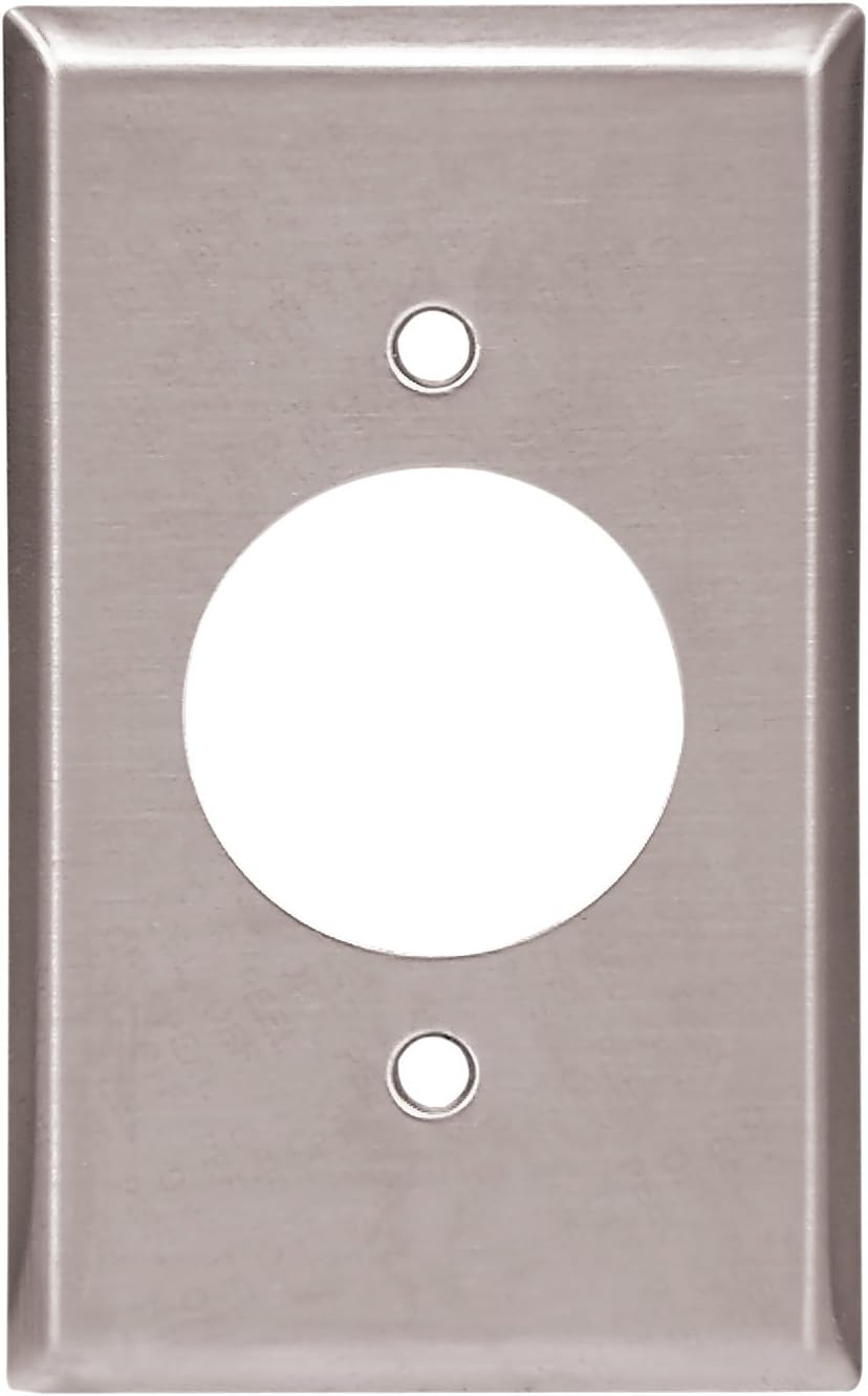 Eaton 93111 Standard Size Stainless Steel 1-Gang Power Outlet Wallplate, Satin Brush Finish