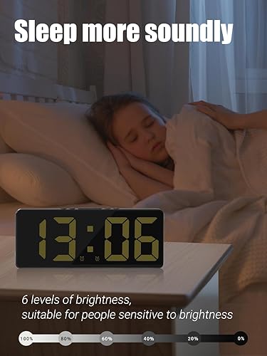 Miniatura 4 de Reloj despertador digital para dormitorios, con temperatura, 6 brillo ajustable, control de voz, alarma dual y repetición, 1224 horas y fecha, fácil