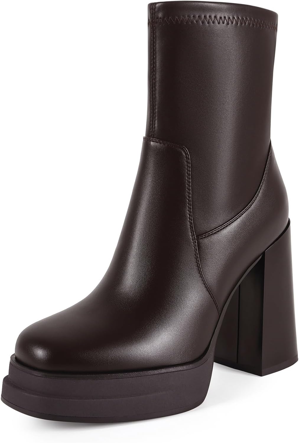 Women's Platform Ankle Boots Chunky High Heel Square Toe Stretchy Short Gogo Combat...