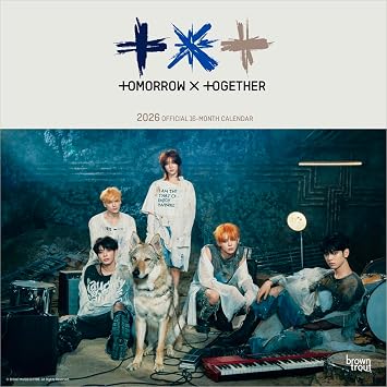 TXT OFFICIAL | 2026 12 x 24 Inch Hanging Monthly Square Wall Calendar | Plastic-Free | BrownTrout | K-Pop Korean Boy Band Temptation