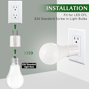 Outlet to Socket Adapter, Plug-in Light Socket, Convert Outlet to Light Bulb Socket, Polarized 2-Prong Outlet to E26 E27 Screw Base Bulb Socket, 660 Watt, 125 Volt, UL Listed (10, White Color)