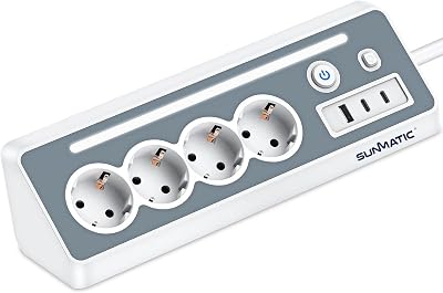 SUNMATIC Multipresa da Scrivania Interruttore ON/OFF, 4 Prese Schuko + 1 USB-A + 2 USBC, Cavo 1,4m, Ciabatta Elettrica con Porte USB in PC Ignifugo, Multipresa Salvaspazio per Casa e Ufficio