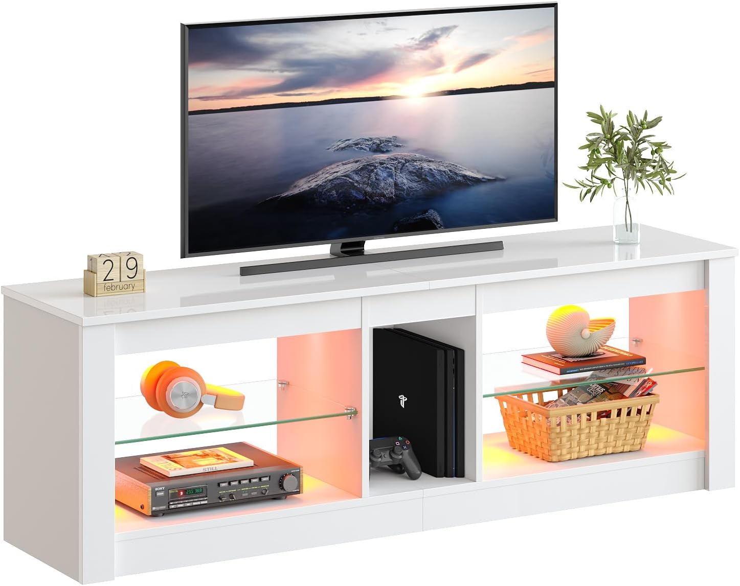 Four panels illustrating key structural features: Sturdy Structure, Safe P2 Particle Board, Anti-tip Kit for Protection, and Cable Management.