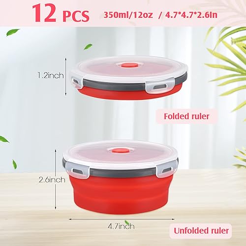Miniatura 2 de Maxdot 12 cuencos redondos plegables con tapas, recipientes de silicona para almacenamiento de alimentos, recipientes al vacío para almacenamiento