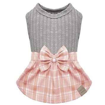 KYEESE Dog Dress Plaid with Bowtie Dog Sweater Dresses for Small Dogs Cat Dress for Spring Summer