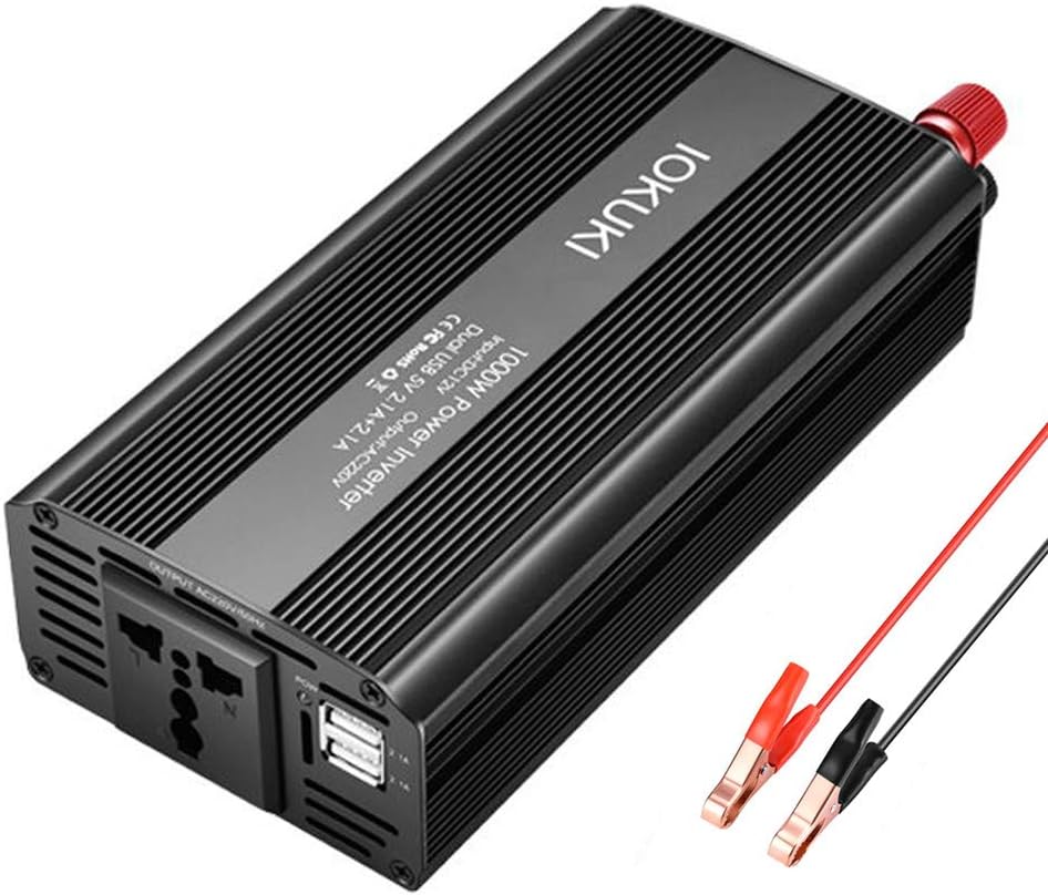 IOKUKI 1000W Power Inverter for Car DC 12V to AC 230V,Car Power Inverter,Car Converter with Universal Outlets and Dual USB Charging Ports (1000W)