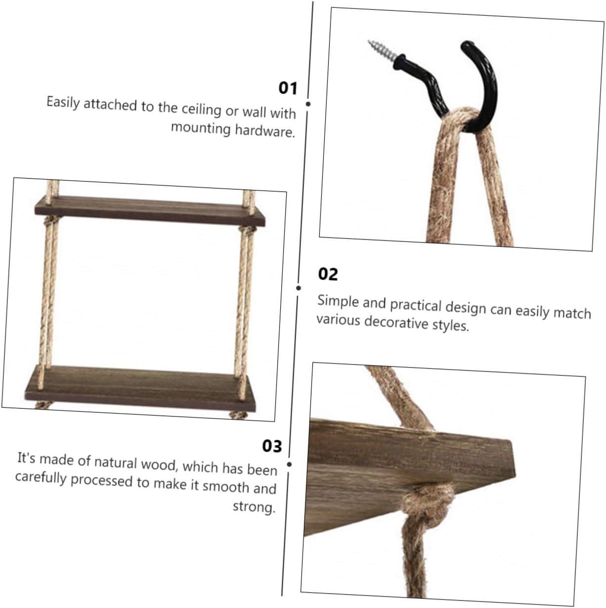 Luxshiny 1Pc Wall Hanging Plant Shelf Rope Flowerpot Rack Rustic Floating Shelf for Home Decor Simple and Design for Boho and Unique Wall Shelving