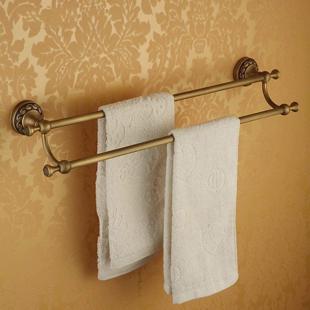 Porte-serviettes double tige cuivre antique accessoire cuisine douche 50 cm