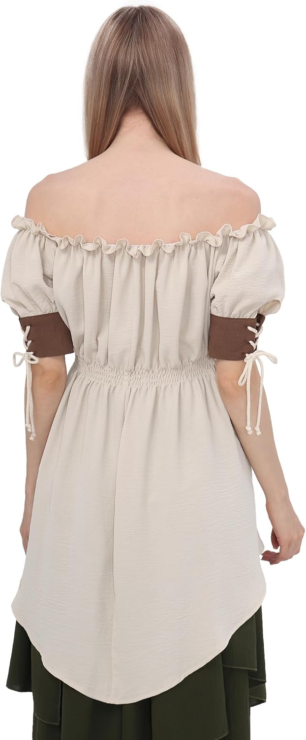 Renaissance Shirt for Women Pirate Blouses Peasant Victorian Top Off Shoulder Puff Sleeve Ren Faire Costume - Image 4