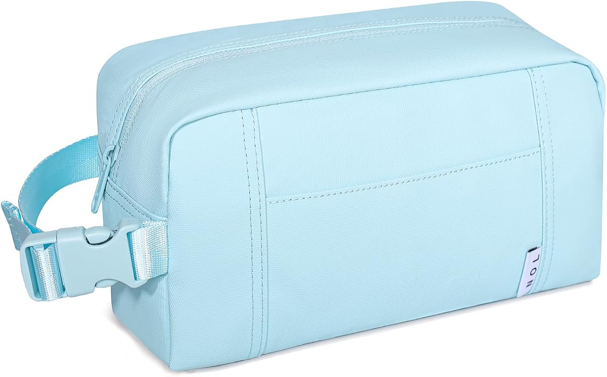 NOL Freezable Snack Bag, Leakproof Cooler Lunch Bag, Reusable, Zip Closure with Buckle Handle Nylon Waterproof Snack Box for Work Travel-Light blue