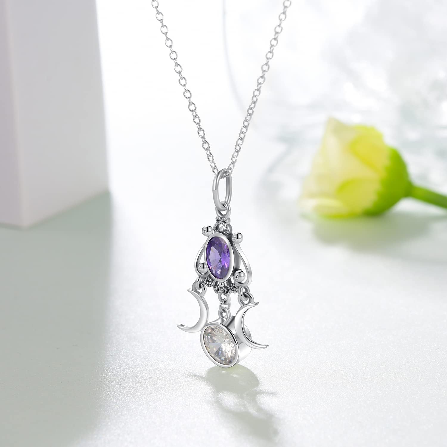 Triple Moon Goddess/Moonstone/Opal/Mushroom 925 Sterling Silver Pendant Jewelry for Women