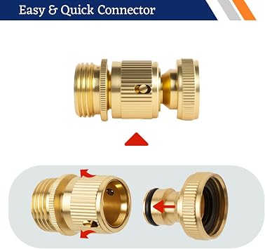 cuteDIY Garden Hose Quick Connect 3/4 Inch GHT Solid Brass 2 Sets Washers