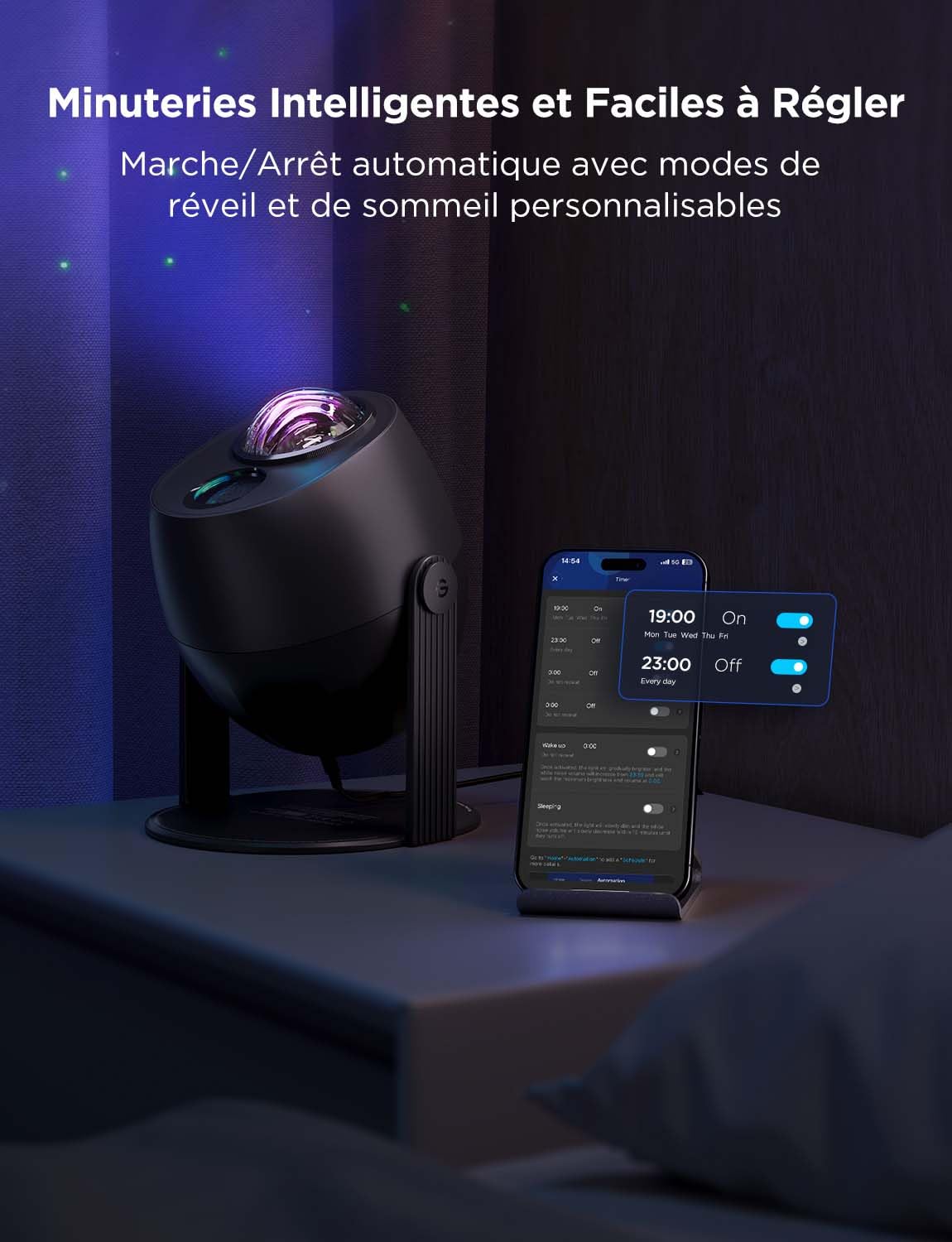 Govee Projecteur Ciel Etoilé LED RGBW Galaxie 52 Scènes 18 Bruits Blancs Lumière Etoiles Plafond Alexa Matter Compatible Timer Veilleuse Enfant