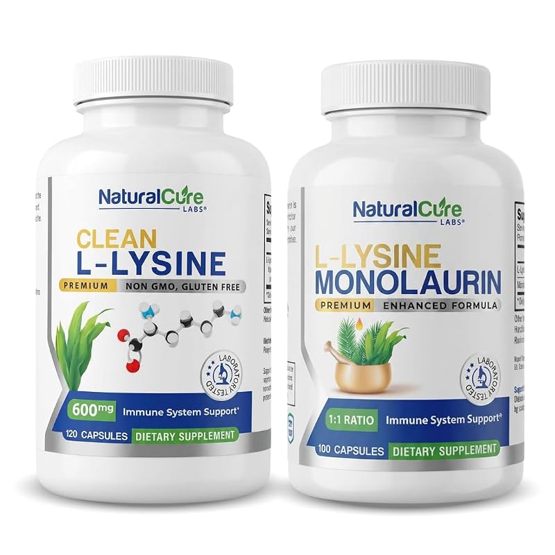 Natural Cure Labs — Suplemento de L-lisina com monolaurina 600 mg — 220 cápsulas veganas