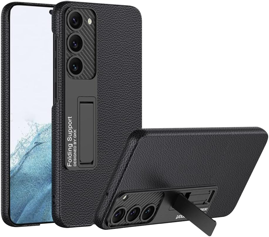 HYAIZLZ Compatible with Galaxy s23 Case Hidden Standing Wireless Charging Shockproof Protection Slim Back Cover for Samsung Galaxy s23-Black