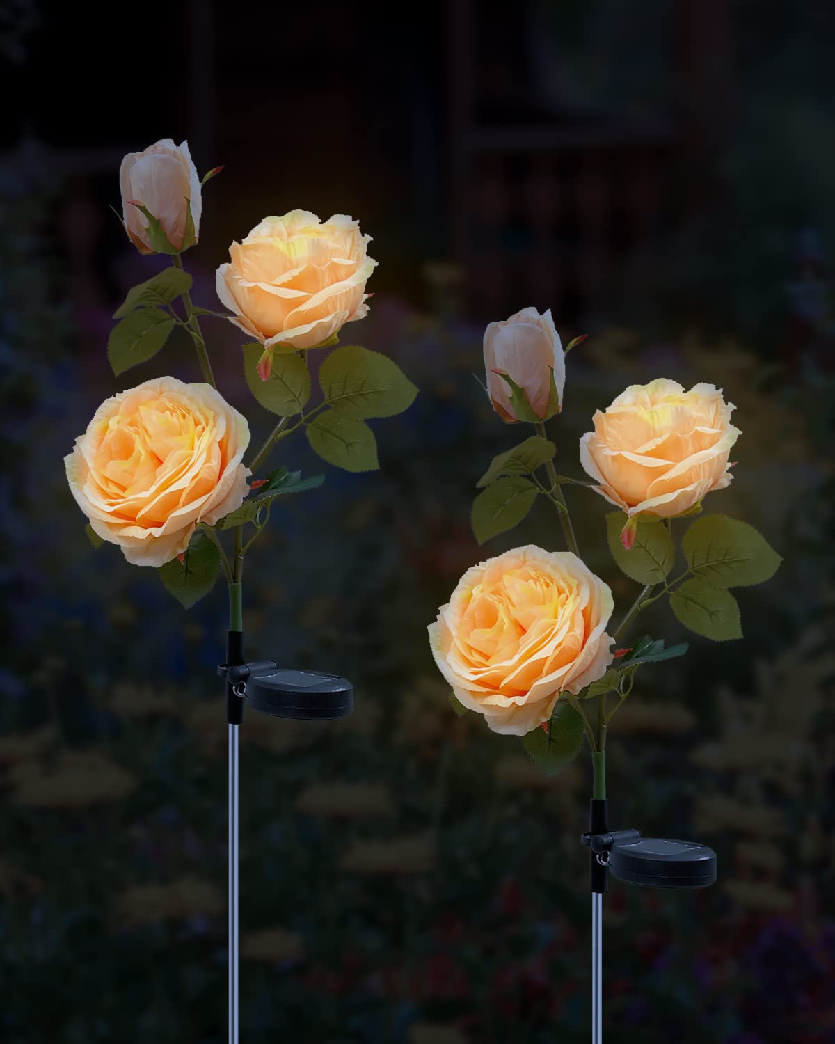 Homestarry Solar Garden Lights, Rose Flower Lights Solar Lights Outdoor Waterproof Decorative, Realistic Rose Garden Lights Solar Powered Outdoor Décor for Patio Pathway Yard Villa Lawn (2 Packs)