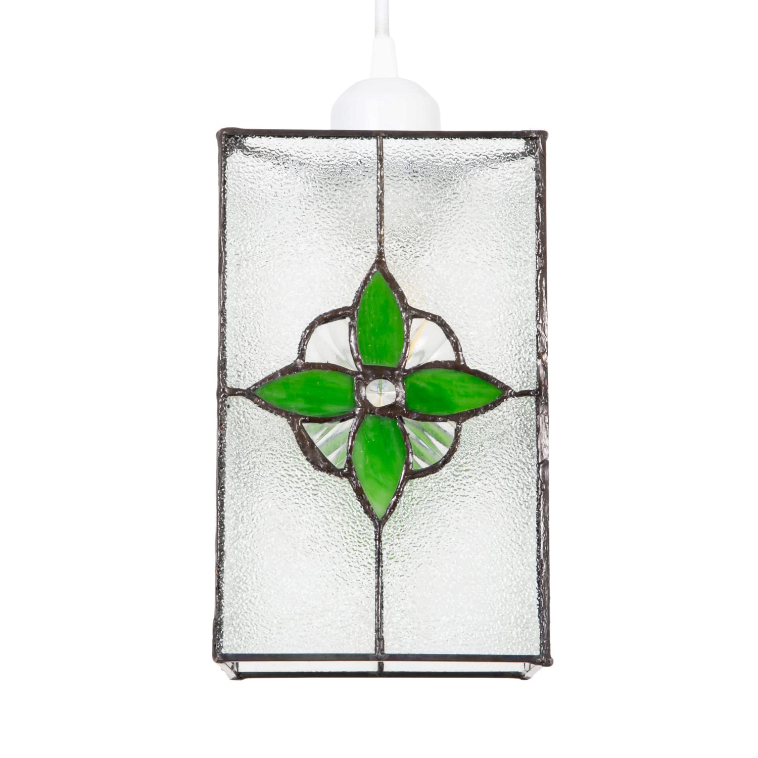 B&Q -  Traditional Clear Glass Tiffany Style Pendant Light Shade With Green Panels