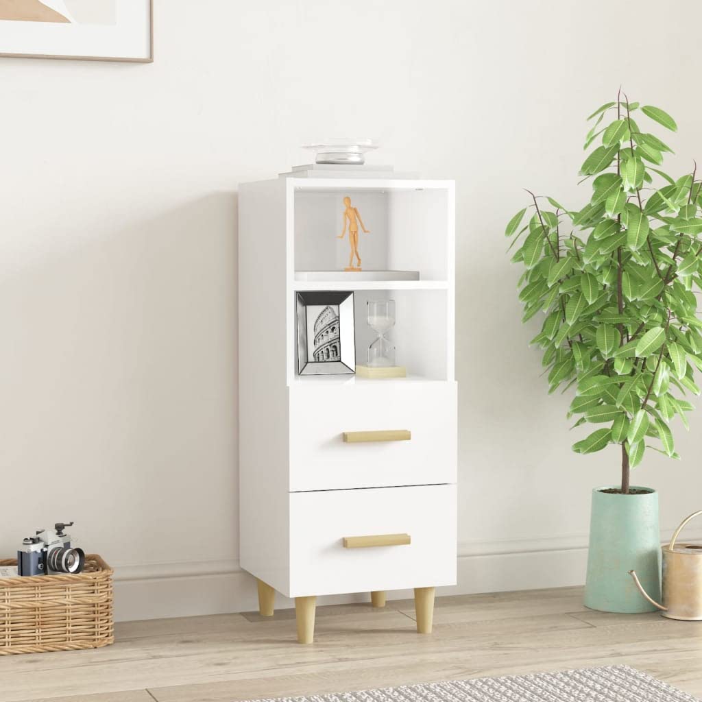 vidaXL Buffet Armoire Latérale Meuble de Rangement Organisateur de Maison Salon Salle de Séjour Blanc Brillant 34,5x34x90 cm Bois d'Ingénierie
