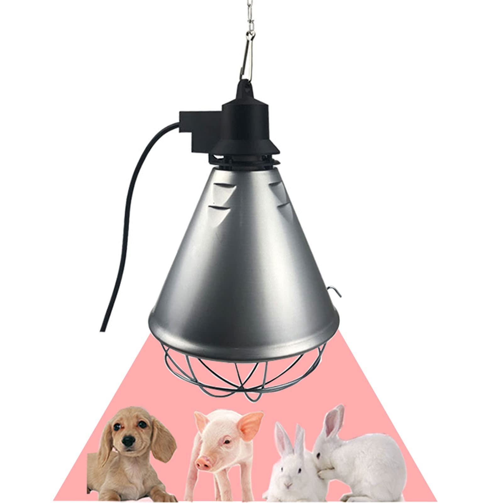 Lampada Infrarossi Riscaldamento, Lampada Riscaldante per Cani Pulcini Animali Domestici, Lampada Riscaldanti con Doppia Regolazione di Temperatura e 175w Lampadina, Rete di Protezione Zincata
