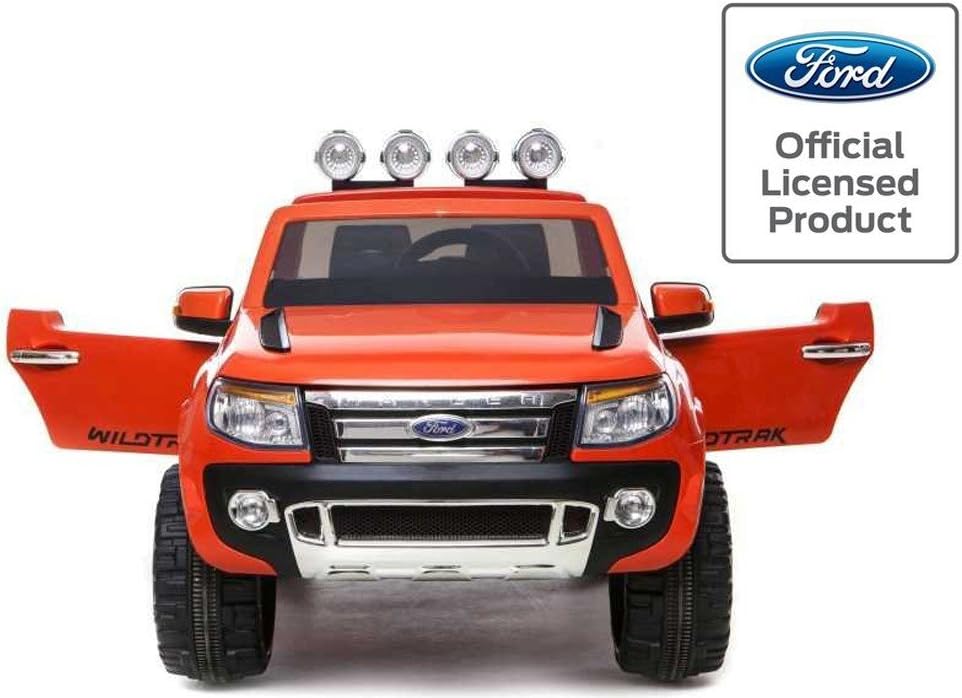 Duplay Ford Ranger Licensed 12v Electric Ride On Jeep with Upgraded Twin Motor, MP3 Plug-In and Parental Remote Control (Orange)