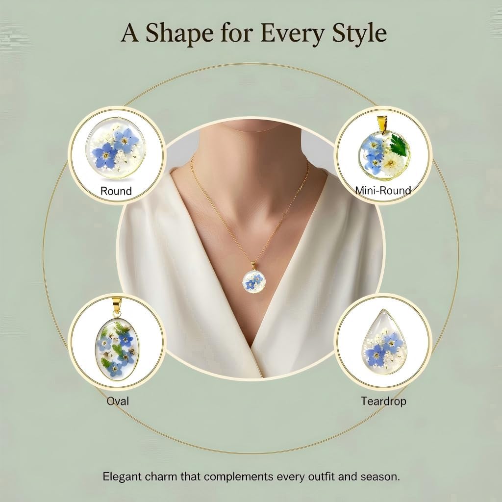 Forget-Me-Not Jewelry,Best Friend Necklaces with 4 Pendant Shapes,Pressed Birth Month flower Necklace with Gift Box for Women, Girls, Mom, Sisters, Daughter, or Her - Image 6