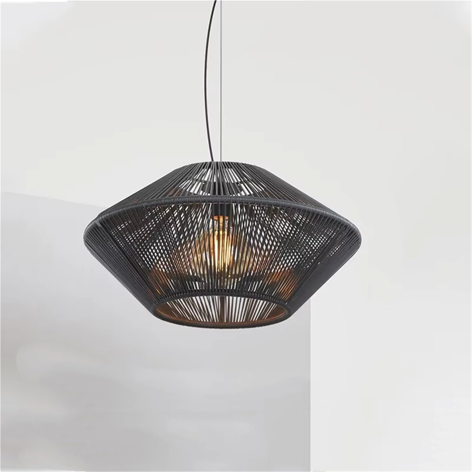 LYMSXAZOU Modern Nordic Plastic Rattan Weaving Black White E27 Pendant Light Living Room Restaurant Bedroom Decoration Chandelier