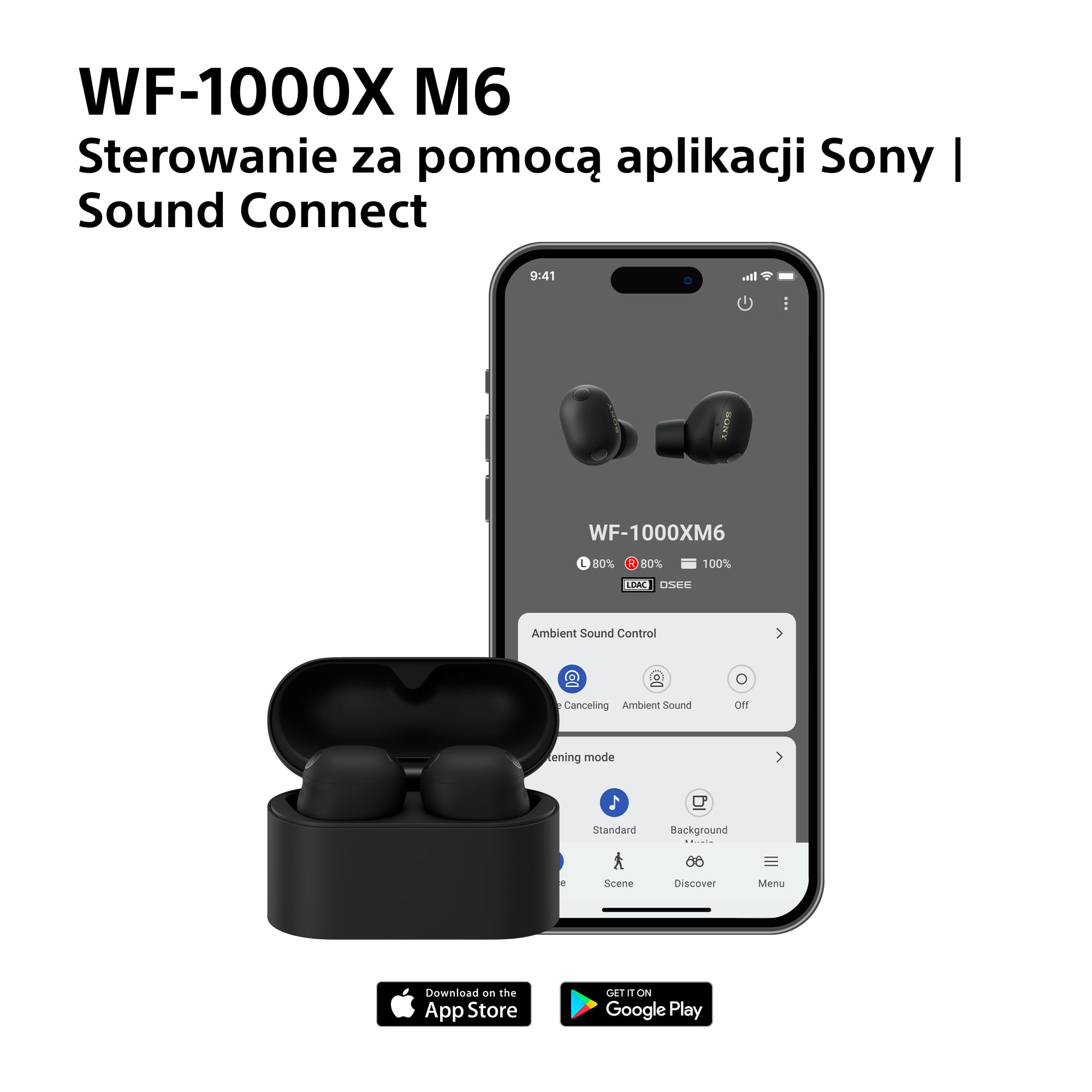 Sony WF-1000XM6 Flagowe bezprzewodowe słuchawki douszne z redukcją szumów, Bluetooth, Hi-Res, krystalicznie czyste rozmowy, 10-pasmowy EQ, do 24 godz. baterii, IPX4, iOS i Android – Czarne