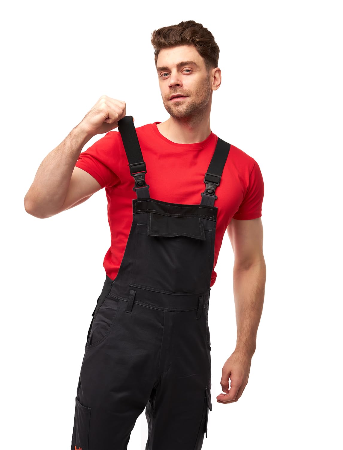 strongAnt Pantalón de trabajo para hombres, pantalón con tirantes de estiramiento, pantalón de trabajo con bolsillos para rodilleras, negro, gris, blanco
