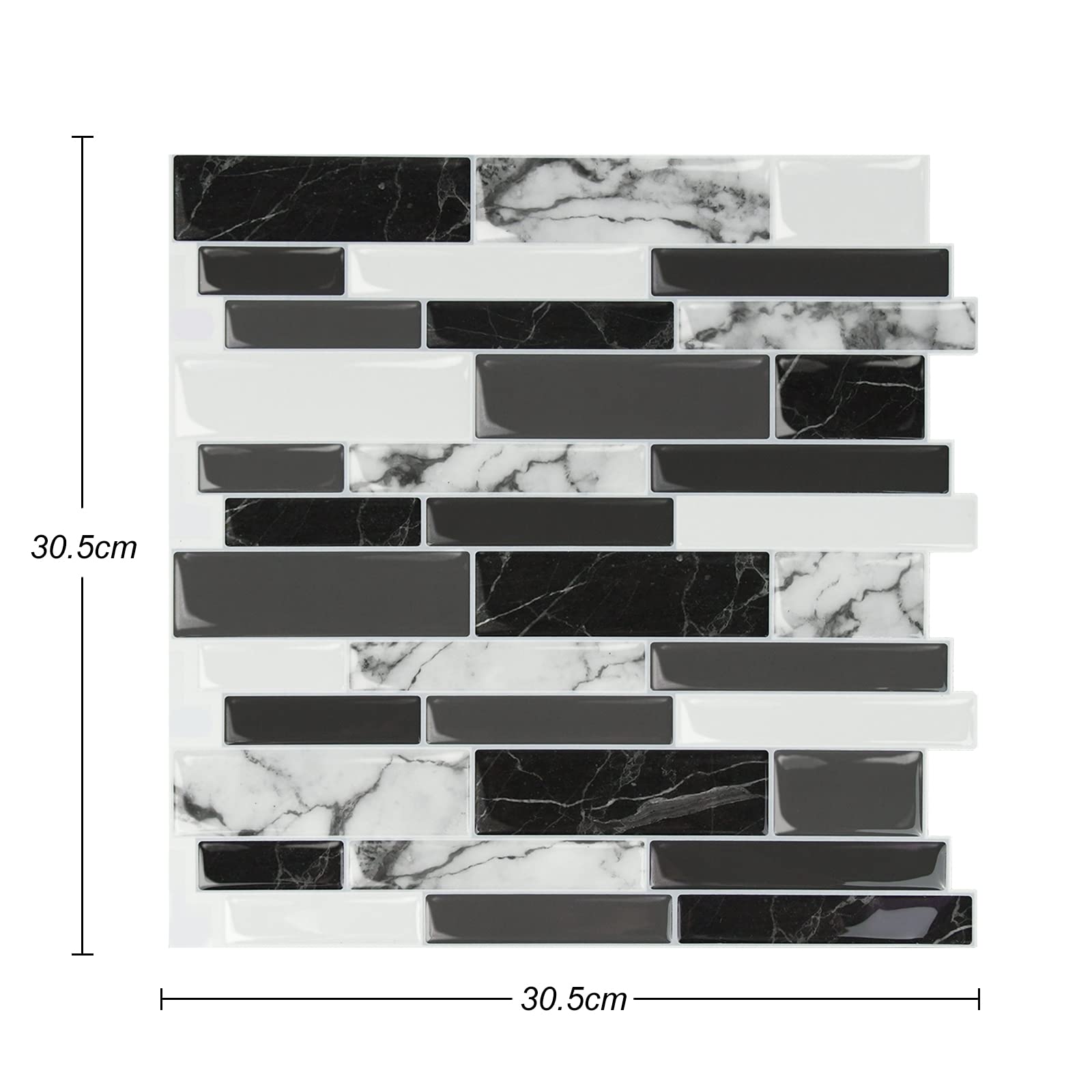 UISEBRT 10 hojas 3D para azulejos de baño, cocina, autoadhesivos, resistente al agua, azulejos de azulejos de pared, 30 x 30 cm, tipo A, mármol gris