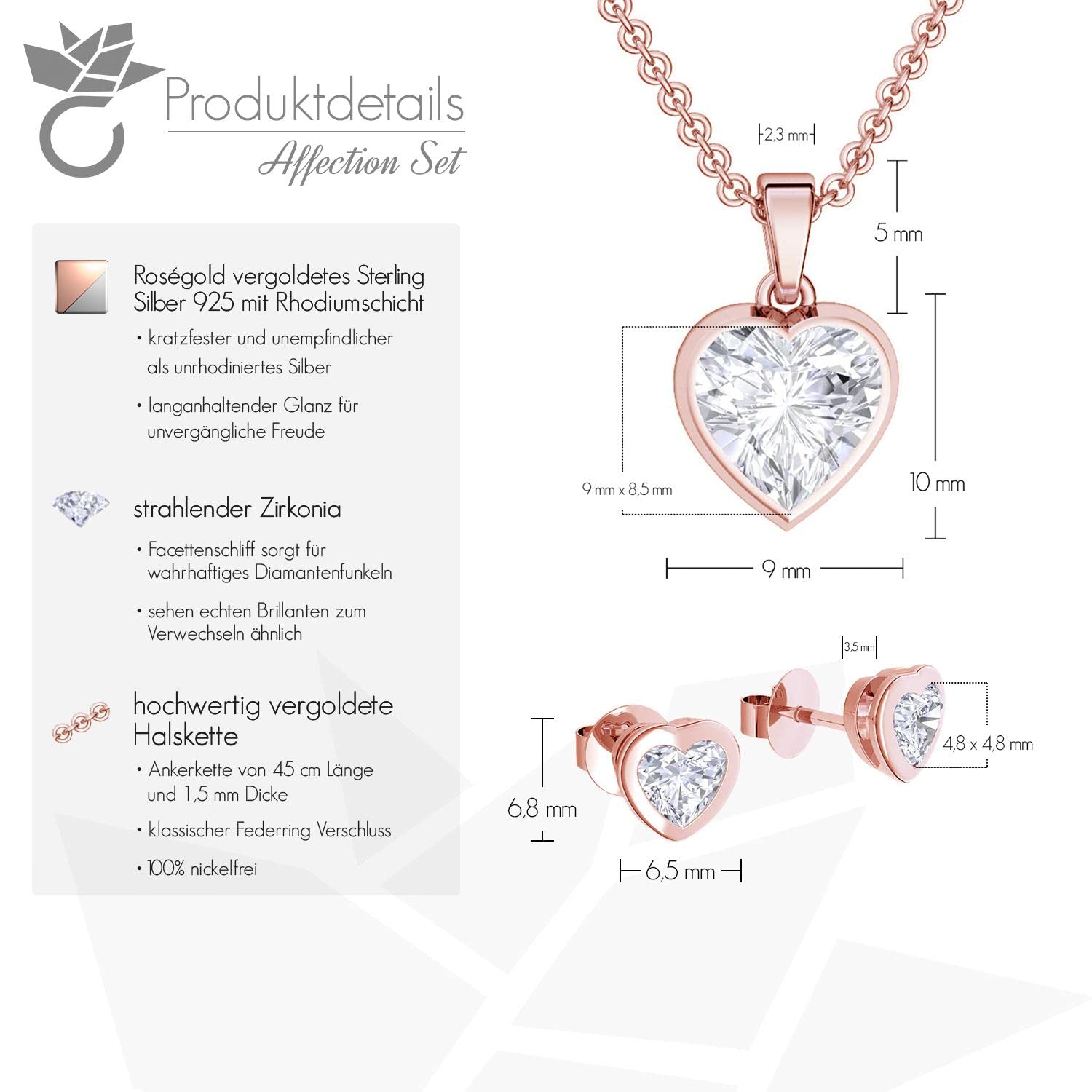 Zestaw upominkowy dla kobiet, zestaw biżuterii damskiej, różowe złoto, srebro 925, wysokiej jakości pozłacany, zestaw upominkowy urodzinowy, dla przyjaciółki, łańcuszek na kolczyki, *GRATIS Kocham Cię* SE22VGRSZIFA