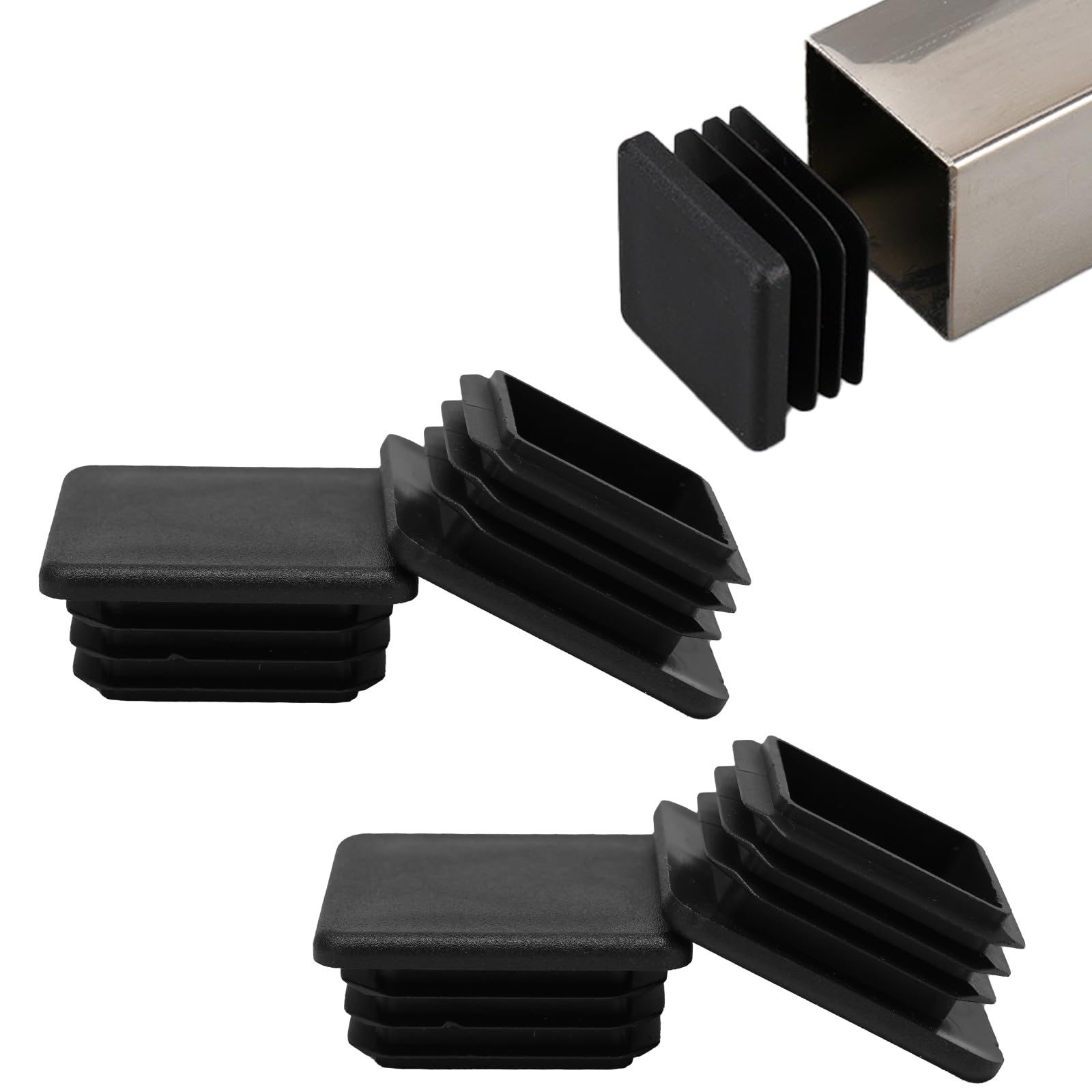 BOPOREAE 4 Pack 1-3/4"x 1-3/4" Square Tube End Cap Plastic Plugs, Square Tubing Plug Inserts for Metal Tubing, Fences, Glide Protection from Chair