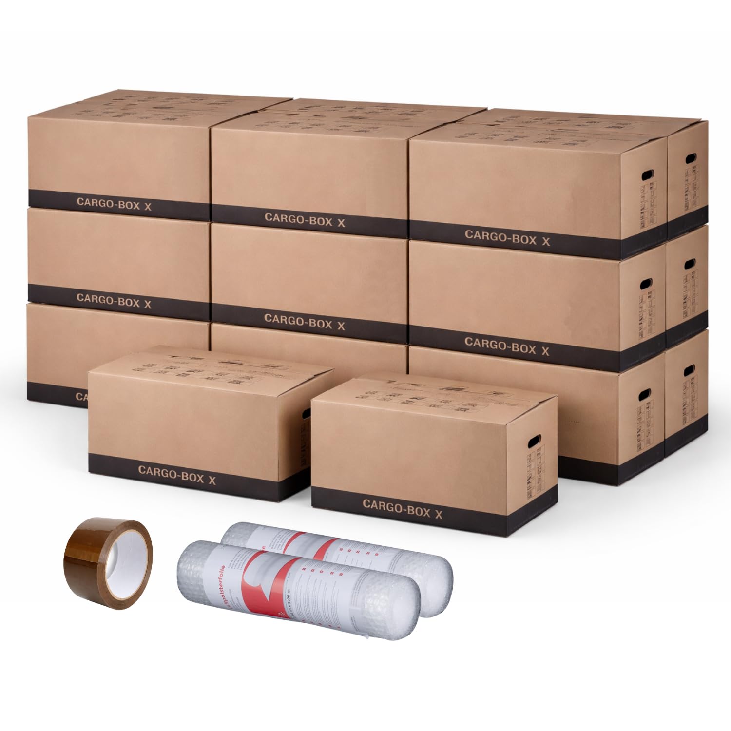 karton-billiger | Set de déménagement Set complet déménagement ECO pour 1-2 pièces, jusqu'à environ 50 m² | Cartons de déménagement, Film à bulles, Ruban adhésif