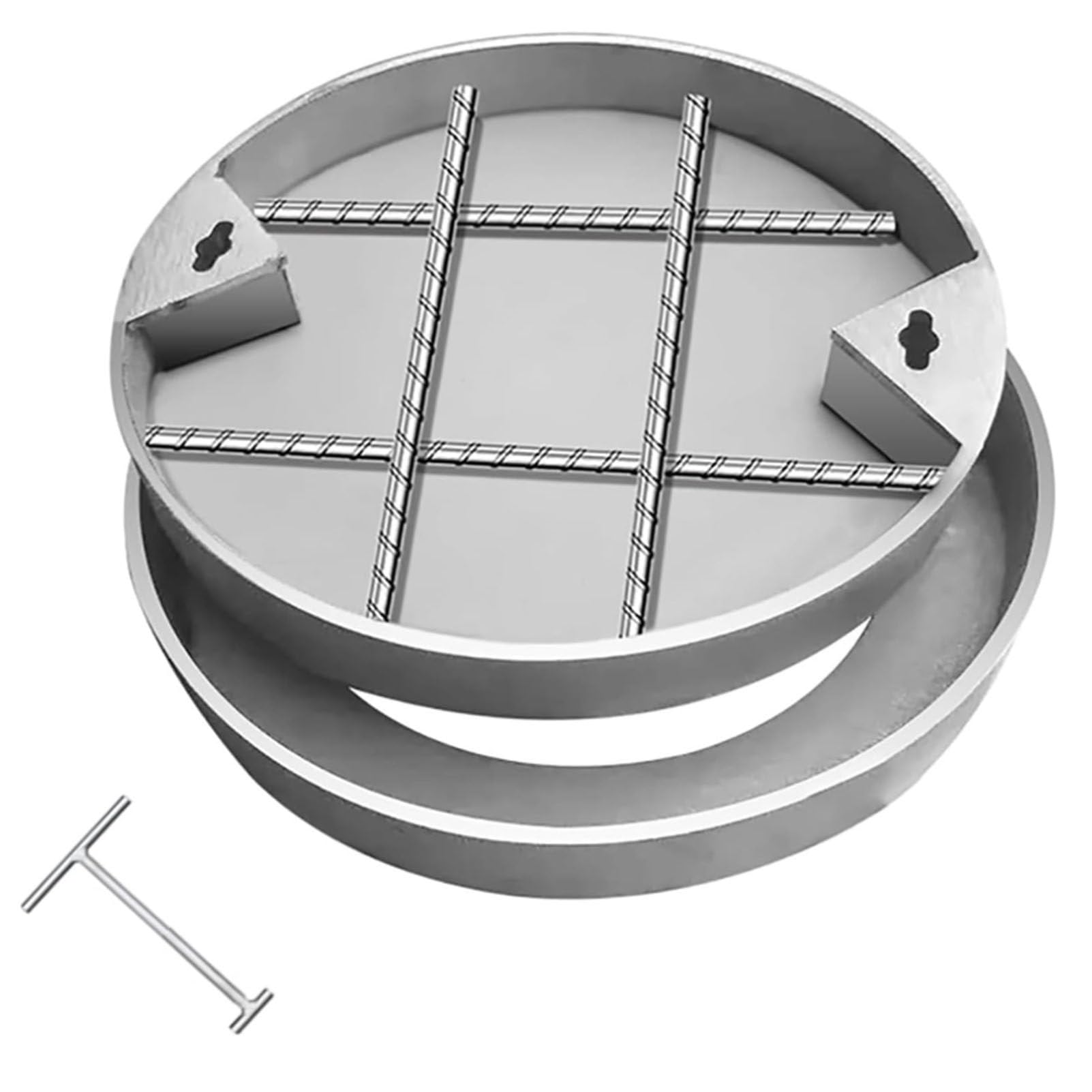 SENJINGHUA Drain Recessed Manhole Cover Large, Heavy Duty Outdoor Round Stainless Steel Sewage Lid and Frame for Parks/Streets/Sidewalk, Hidden Man Hole Covers,700mm/27.5in