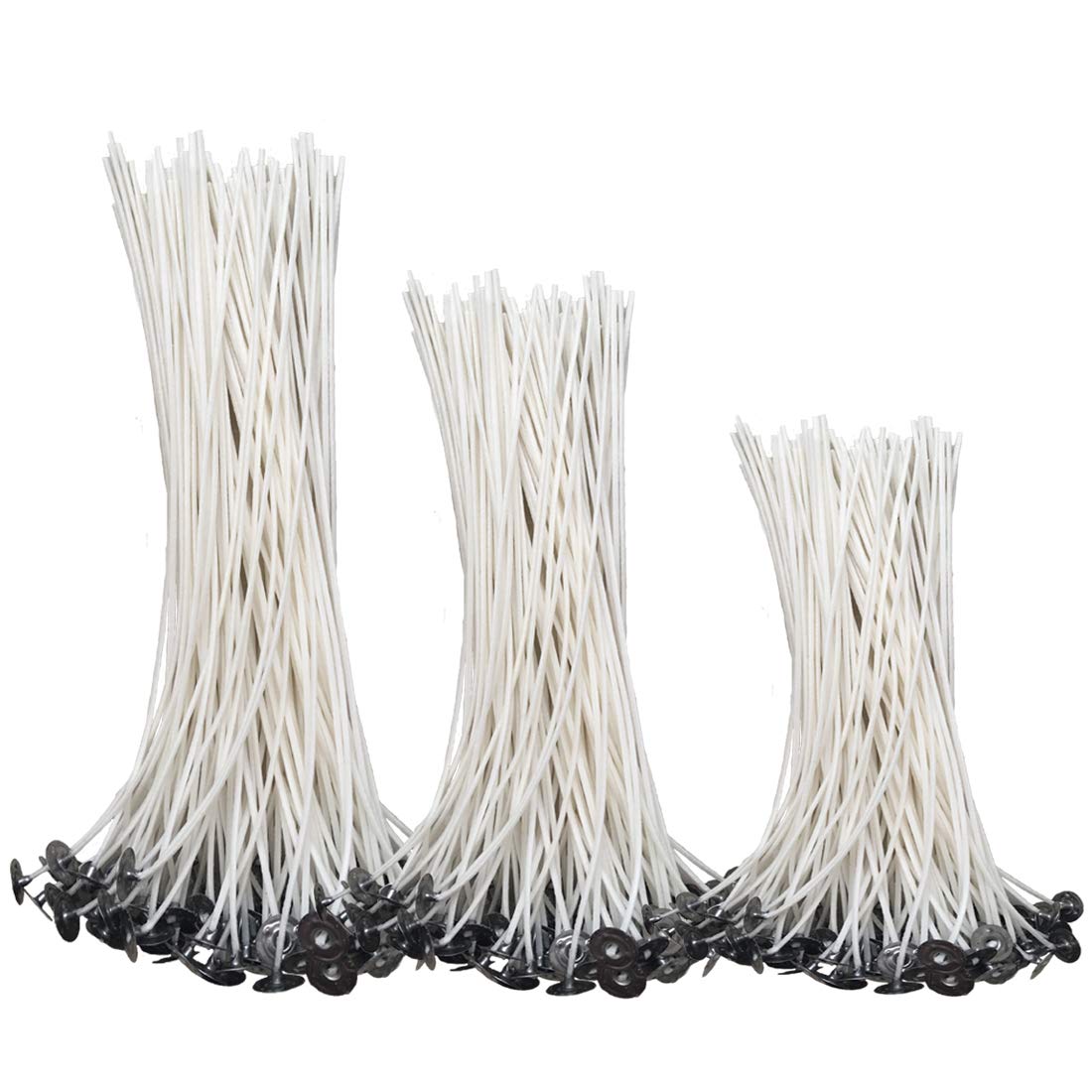 Simoda 300 Pcs Low Smoke Eco Natural Candle Wick Pre-Waxed Wick with Sustainers Tabs Candle Making Kit Supplies,DIY Candle Crafts,10cm/4in,15cm/6in and 20cm/8in Long