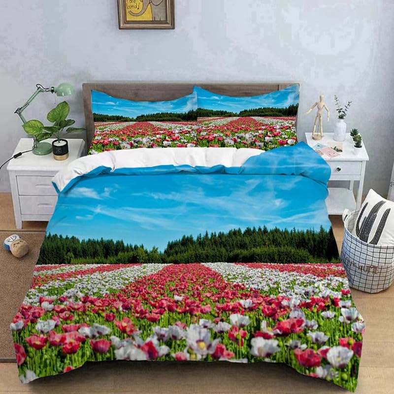 Parure de lit 90x190 enfant coquelicot bleu pour des nuits douces et sereines