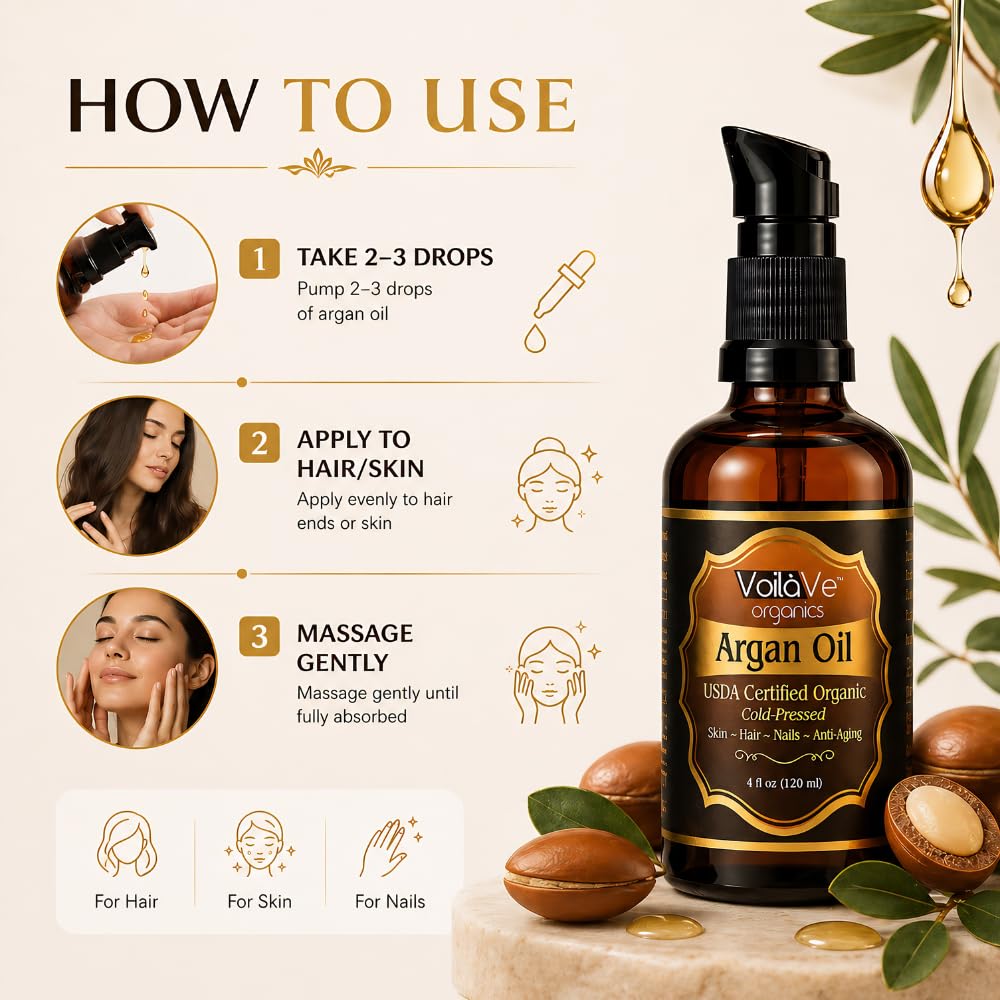 Organiczny olejek arganowy do włosów i twarzy - Cold-Pressed 100% czysty olej arganowy Moroccan - ECOCERT i USDA Certified Organic - Miracle Beauty Oil for Skin, Hair & Nails - wygodna butelka z