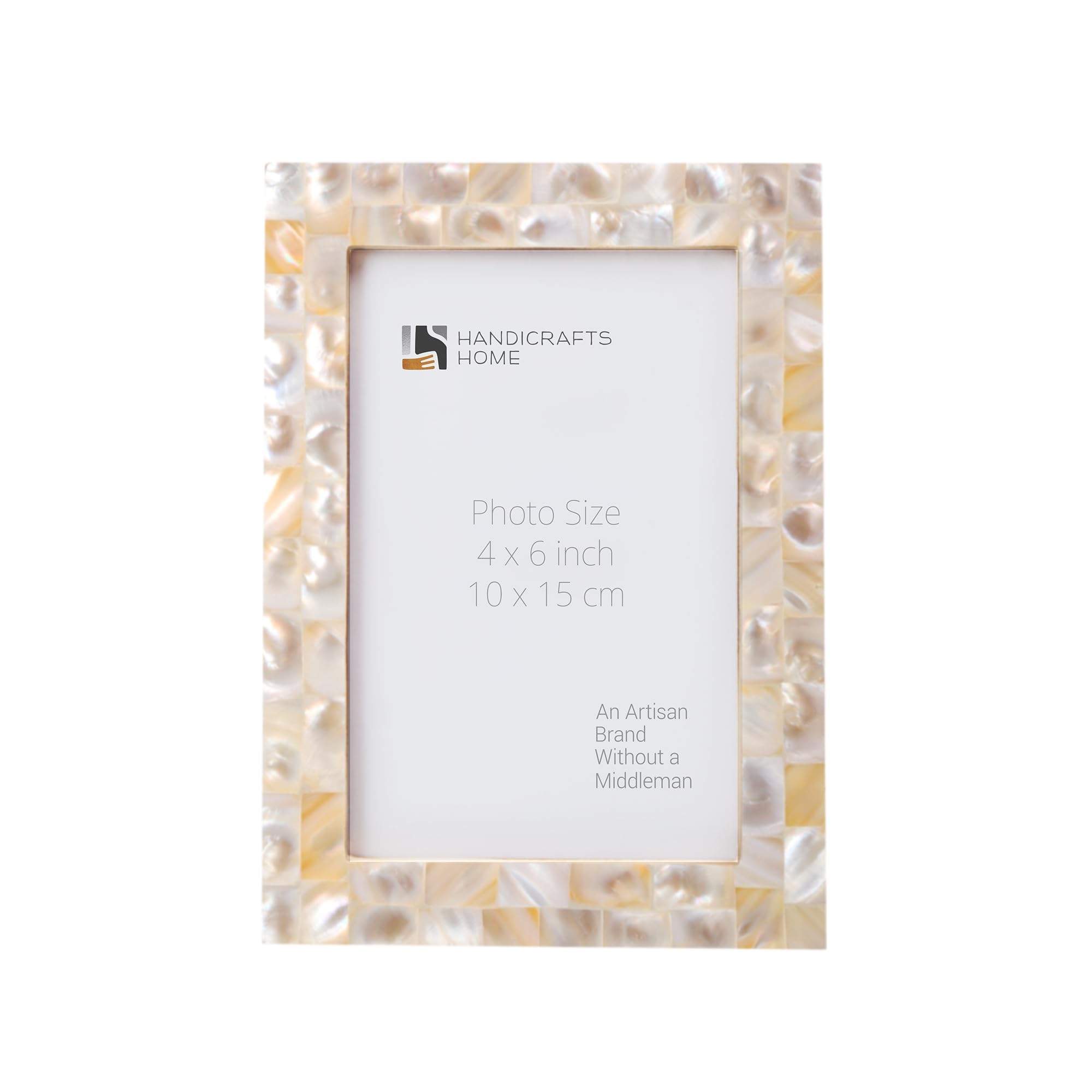 Handicrafts Home Mother of Pearl Picture Frame 4x6, Decorative Photo Frame for Tabletop or Wall, Handmade Shell Mosaic Frame, Modern Home Decor, Gift Picture Frame, White