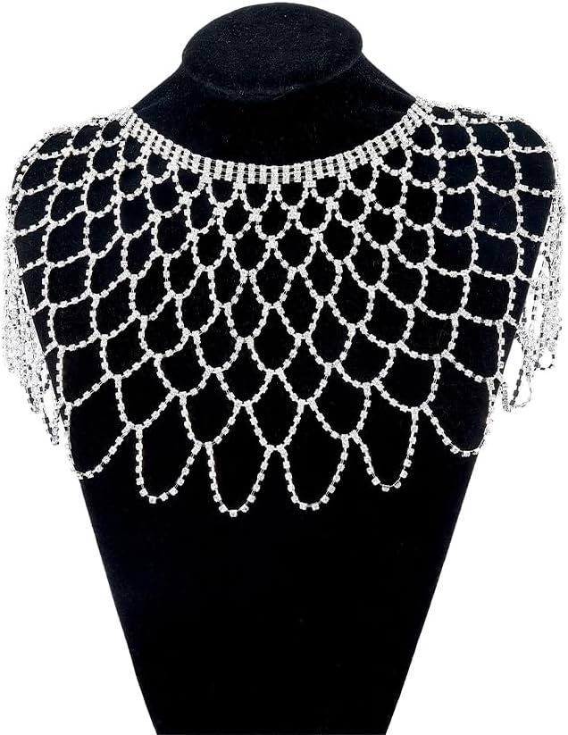 1Pc Jewelry Rhinestone Shoulder Chain Rhinestone Tassel Shawl Elegant Mesh Shawl Shoulder Chain for Women Bridal Evening Parties and Weddings Event